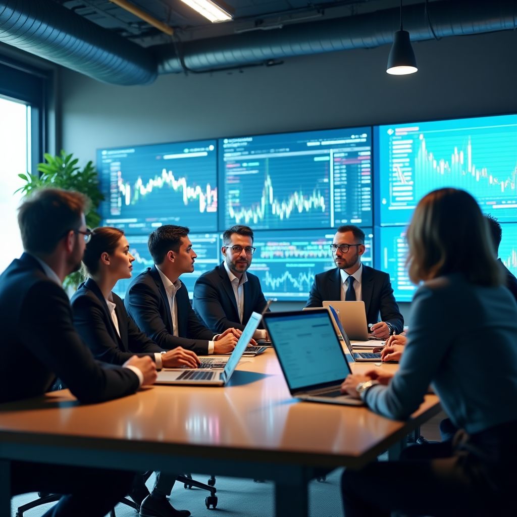 Equipo de expertos financieros colaborando